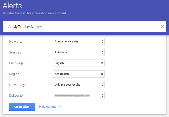 Google alerts make it easy to track branded keywords via search