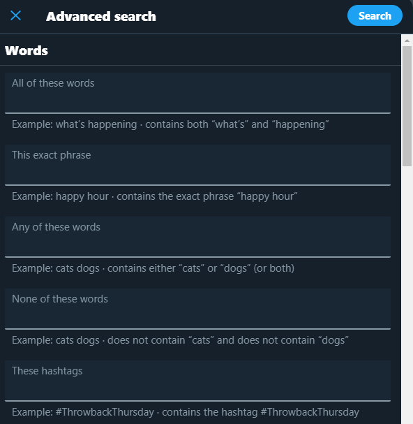 Twitter advanced search is a good way to find branded keywords on social media