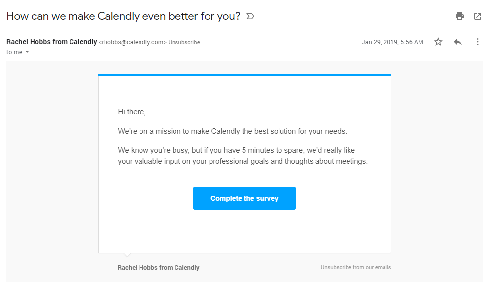 calendly email survey example