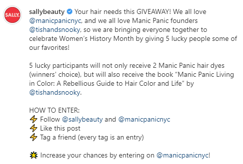 co-marketing giveaway example in an Instagram caption