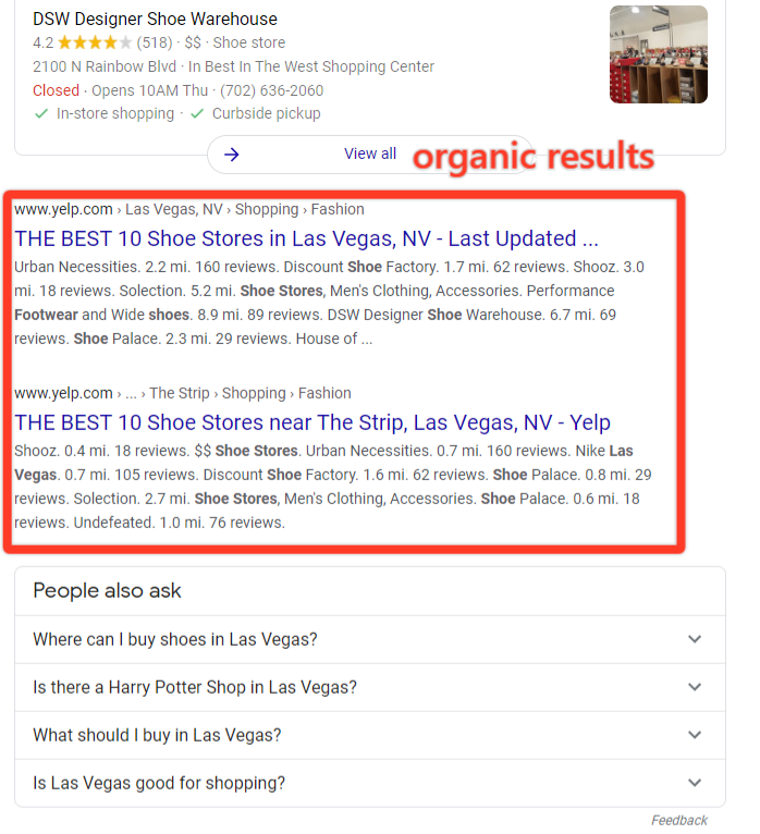 An example of a Google SERP highlighting organic local results