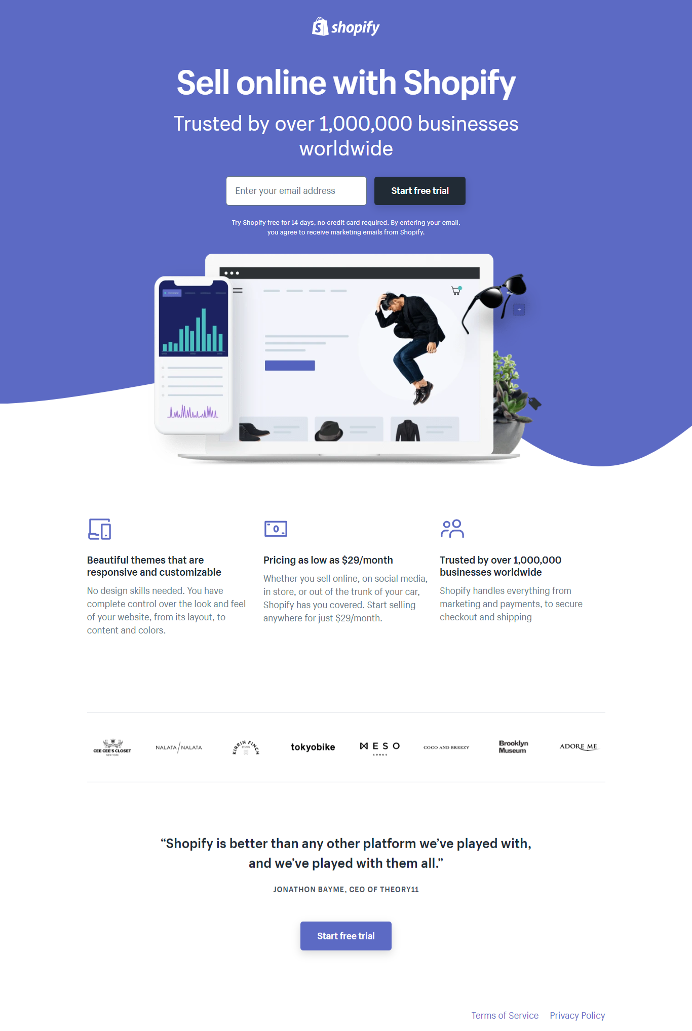 shopify free trial landing page example